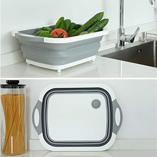 Ahyuan Collapsible Drying Dish Storage Rack Chopping Board Portable Dish Pan Rack Washing Basin Foldable Strainer Wash and Drain Dish Tub Drainer Basket over the Sink Dish Drainer for RV, Camp, Marine