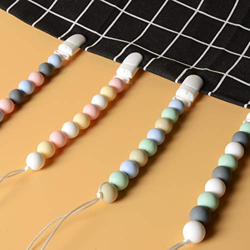 Pacifier Clip, BPA-Free Silicone Teething Beads Teether Holder, Pacifier Holder Clips for Teething Relief, 4 Different Color