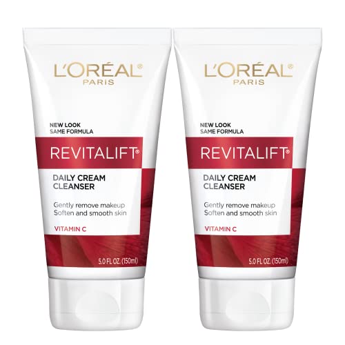 L'Oréal Paris Revitalift Daily Cream Cleanser, Gentle Makeup Remover Face Wash with Vitamin C 5 fl. oz (Pack of 2)