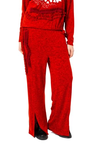 Mamatayoe Orfebre. Pantalón Largo de Mujer de Color Rojo con Detalles Bordados para Otoño Invierno. Pantalón Fluido de Punto con Aberturas y Cintura Elástica de Estilo Casual. Talla S