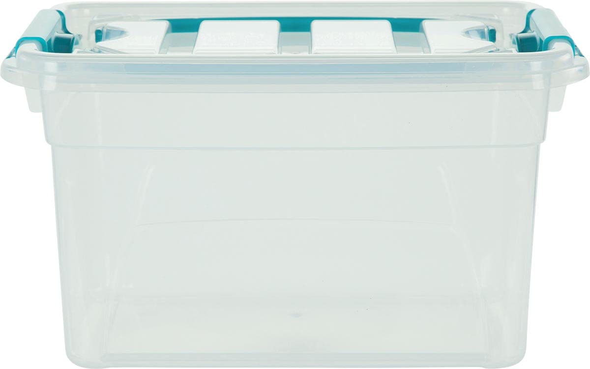 Whitefurze Carry Box Secure Lid Strong Handle Clear Plastic Storage Container Teal Clip 13L