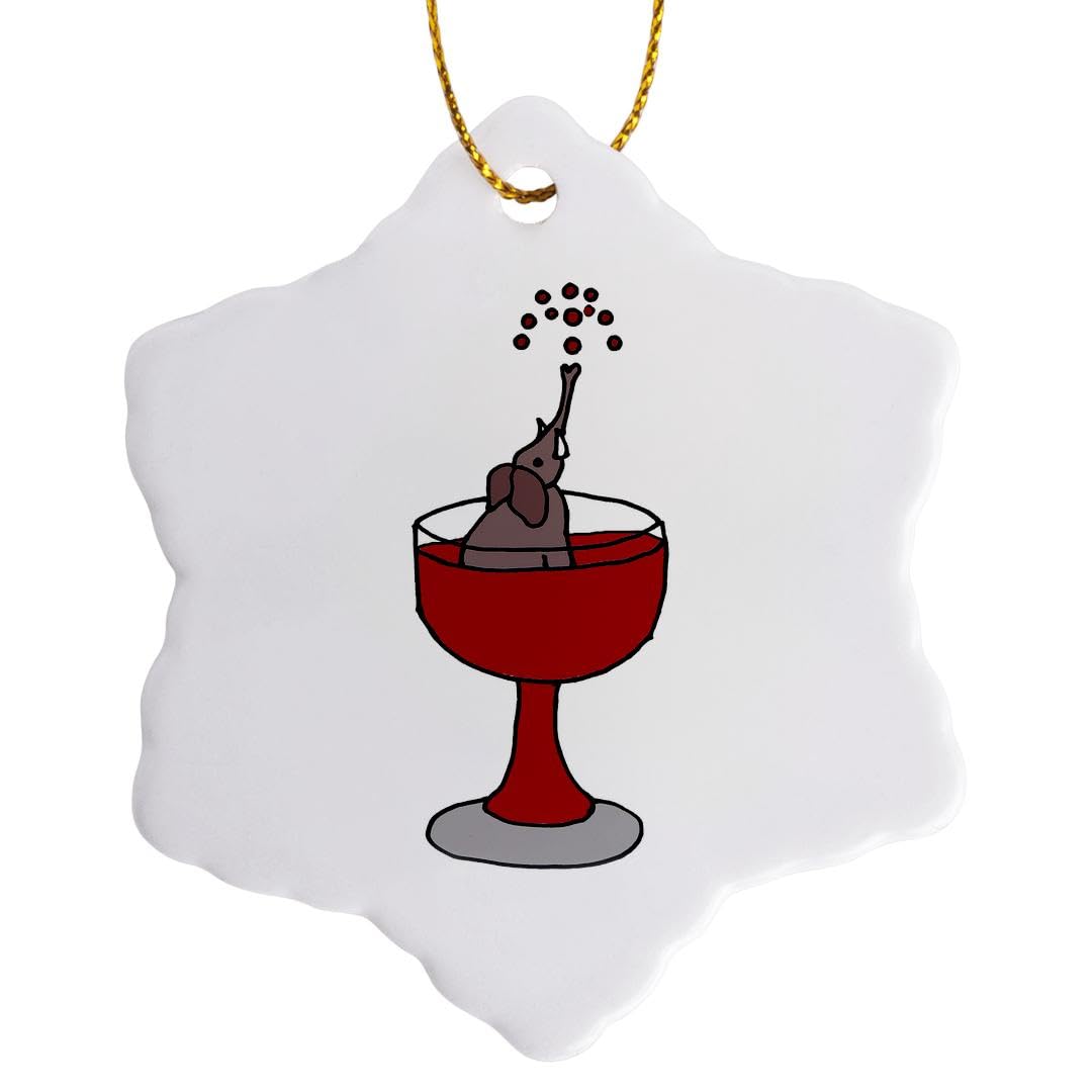 3dRose Funny Elephant in Red Wine Glass Snowflake Ornament, Multi-Colour, 3-Inch