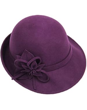 Womens Flower Wool Cloche Bucket Hat Dress Winter Cap Fashion