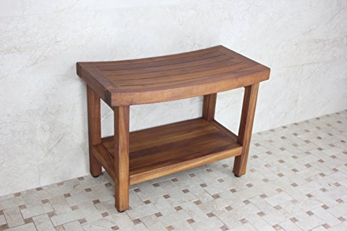 (Fully Assembled) AquaTeak Patented 24" Sumba Teak Shower Bench with Shelf