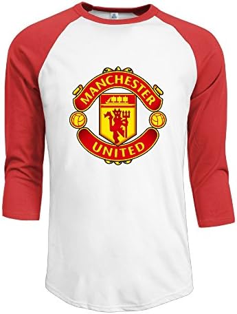 R Hot Men's Manchester United FC Jersey Baseball T Shirt Neck Cotton Blend 3/4 Red