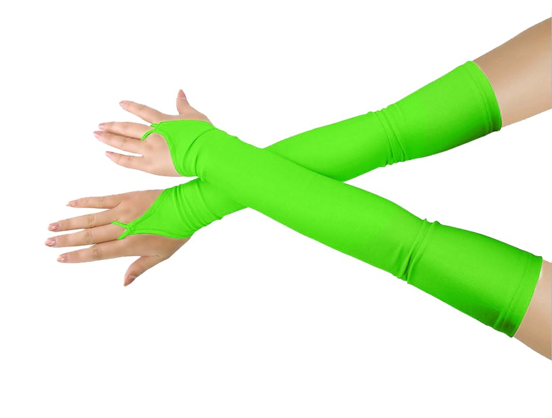 Girls' Boys' Adults' Halloween Makeup Fingerless Over Elbow Cosplay Costume Gloves (Fluogreen)