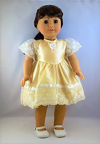Beatrice Collection Yellow Satin and Lace Party Dress. Fits 18” Dolls Like American Girl
