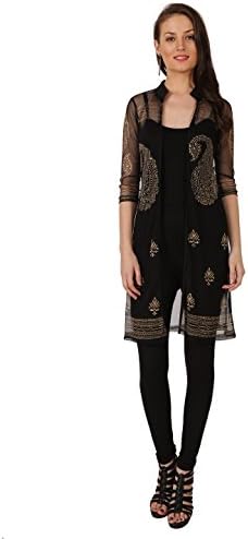 Ira Soleil Black Poly net Block printed long Jacket