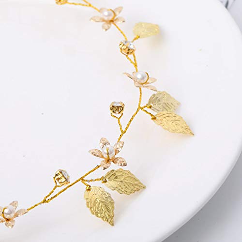 Yean Bride Wedding Hair Vine Headband Gold Leaf Bridal Accessories for Women (Gold)