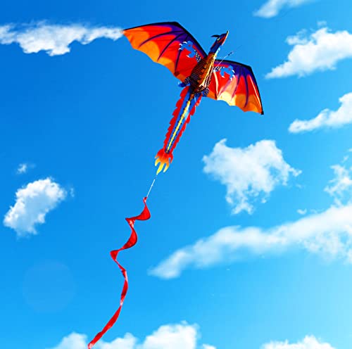 HENGDA KITE-Upgrade Classical Dragon Kite Stereoscopic Dragon Kites for Kids & Adults Easy to Fly for Beginner Easter 55inch x 62inch Single Line with Tail