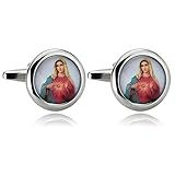 Mens Cufflinks Stainless Steel Red Religion