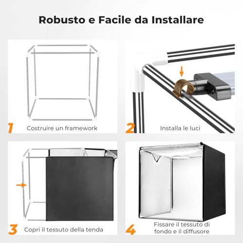 K&F CONCEPT Folding Photo Light Box 60 x 60 cm with 6 PVC Backgrounds | Studio Tent Mini Light Box Dimmable 5600K, Lighting Kit, Ideal for Photography Products and Jewellery, ZYRY06