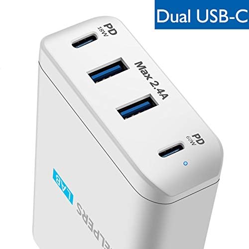 helpers lab Dual Type-C PD Travel Charger Adapter with Dual USB-C PD & USB-A Ports - Compatible with Most USB-C Laptop & Phone Like Macbook Dell Xiao Mi