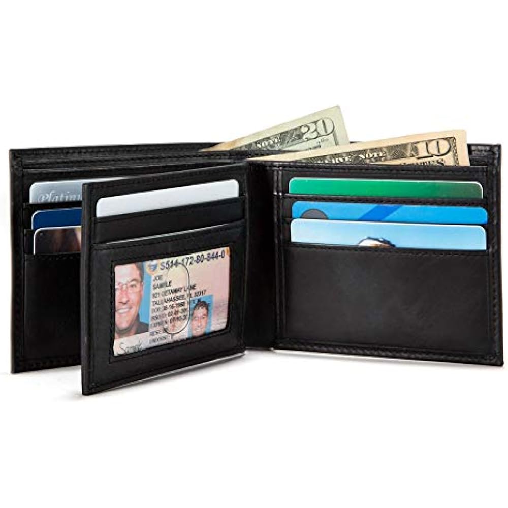 Extra Capacity Bifold Wallet For Men RFID Blocking Genuine Leather