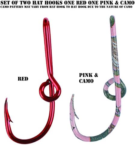 Two Eagle Claw Pink &amp; Camo and Red Hat Hook Fish hook for Hat Camo Fish Hook Money/Tie Clasp - Set of Two Hooks one Pink &amp; Camo and one Red