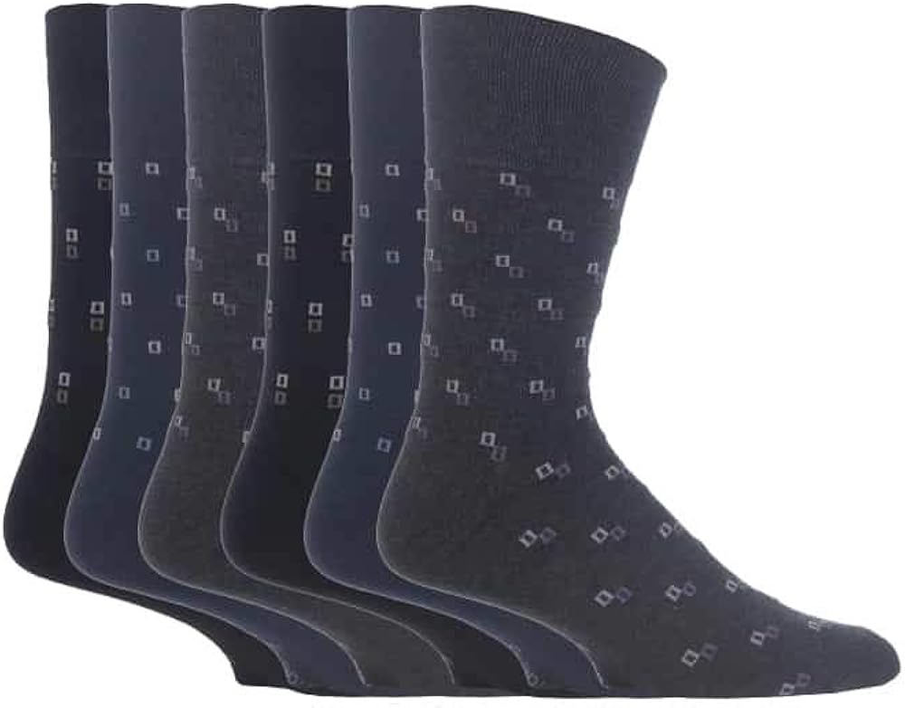 Gentle Grip 6 Pack Mens Non Binding Loose Top Cotton Rich Dress Socks