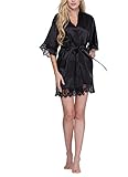 Original Kimono Women's Lace-trimmed Satin Short Kimono Robe Bathrobe Loungewear