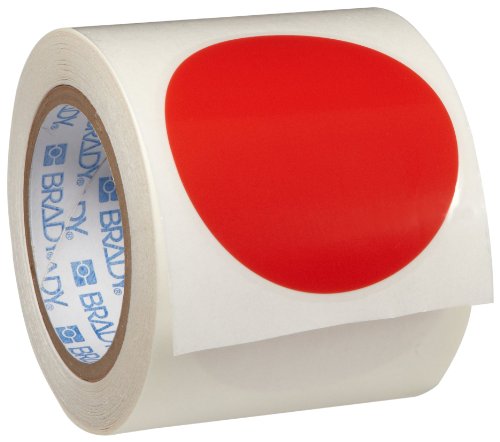 Brady 104521 ToughStripe Nonabrasive Dot Shaped Floor Marking Tape, 3.5" Diameter, Red, Prespaced (Pack of 55 Per Roll)