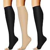 3 Pairs Black, Nude Open Toe Compression Socks for Women & Men Stockings Knee High Stockings Circulation20-30mmHg is Best Support