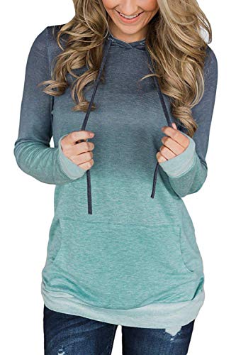 onlypuff Green Ombre Shirt Women Tie-Dye Hoodie Sweatshirts with Pockets Long Sleeve Tunics XL