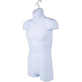 SSWBasics Male Molded Shatterproof White Shapely Torso Form with Hook