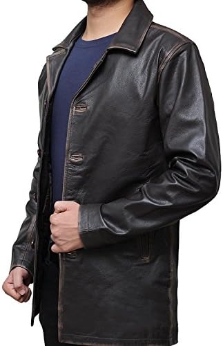 AX Fashions Men Brown Supernatural Stylish Shirt Collar Lamskin Leather Coat |S