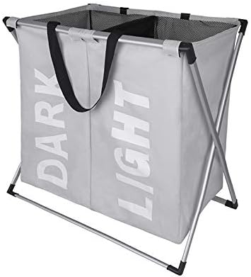 ZERO JET LAG Large Laundry Basket Hamper 2 Section Dirty Clothes Bag Washing Sorter Laundry Hamper with Handles Mesh Cover College Essentials Storage Oxford (Light Gray)