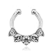 Women's 1Pcs CZ Zircon Fake Septum Clicker Nose Hanger Ring Non Piercing Clip On Jewelry (Silver Color)