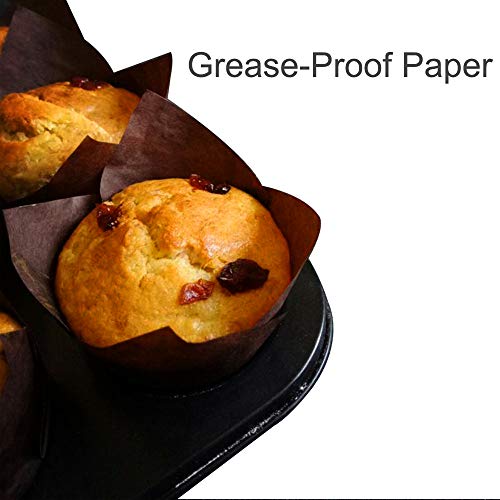 Tulip Baking Cups 150-Pack Natural Cupcake Muffin Paper Liners Grease-Proof Wrappers for Wedding, Birthday Party, 1.96 x 3.14 Inch, Brown Color