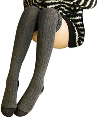 TAORE Women Winter Knitted Over Knee Long Boot Thigh-High Warm Socks Leggings (Gray)