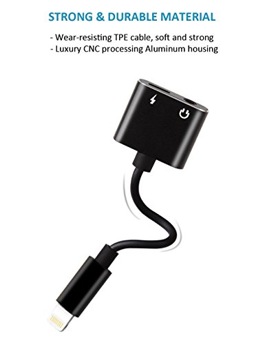 Lightning to 3.5mm Aux Headphone Jack Audio Adapter for iphone 7/8/X/7 plus/8 plus (Support iOS 10.3, iOS 11), CAMOY 2 in 1 Lightning Adapter and Charger (Black)