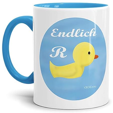 Tassendruck Geschenk-Tasse zum Ruhestand mit Spruch: Endlich (R) Ente/Rente / Rentner/Pension / Abschieds-Geschenk/Innen & He