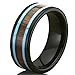 Fashion Month Men Women 8mm Black Ceramic Ring Vintage Wedding Engagement Band with Koa Wood Two Lines Solid Turquoise