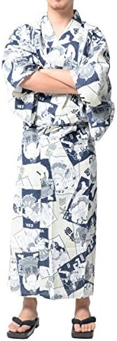 Wako Men's Traditional Easy Wearing Japan Cotton Yukata Robe(Japanese Casual Kimono)