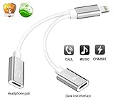 Lightning Headphone Audio Jack Adapter for iphone 7/8/X/7 plus/8 plus (Support iOS 10.3, iOS 11), Cone 2 in 1 Lightning Adapter and Charger (Silver)