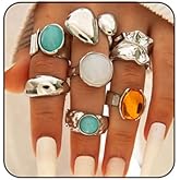 Fyvos Chunky Gold Ring Set for Women Crystal Rhinestone Knuckle Finger Ring Thick Rings Open Statement Stackable Rings Vintage Boho Punk Stack Trendy Jewelry