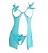 Eternatastic Women Mesh Cupless Babydoll Sleepwear Lingerie Set Thong Blue XL