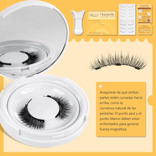 Pestañas magnéticas reutilizables QUEWEL, 2 pares, con aplicador, sin pegamento, aspecto natural, fáciles de usar y quitar (CXJM-A2)