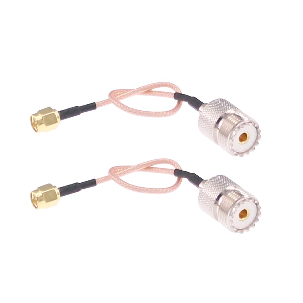RFaha 2pcs RF Coax Handheld Antenna Cable SMA Male to UHF SO-239 Female 6in Connectors(F29-2)