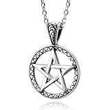 Men's Stainless Steel Pendant Necklace Silver Pentagram Pentacle Star Biker -with 23 inch Chain