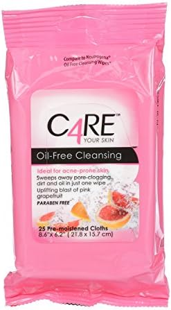 Oil-Free Facial Cleansing Cloths by C4RE, Paraben Free, Pink Grapefruit Scent, 300 Count (12 Packs of 25 Wipes)
