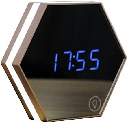 COUSINEE Multifunction LED Makeup Mirror 5x Zoom Night Light, Thermomter, Alarm Clock, Desk or Room Decoration Smart Led Digital Display (Champagne)