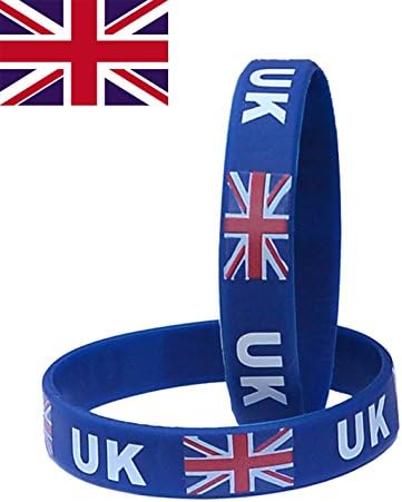 VEWCK Flag Silicone Bracelet Classic Bangle Letter pattern 40 countries 2-Pack (UK-Blue)