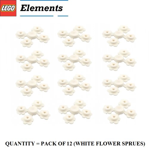 Lego Parts: Plant Flower Small, Sprue of Four (PACK of 12 White Flower Sprues)