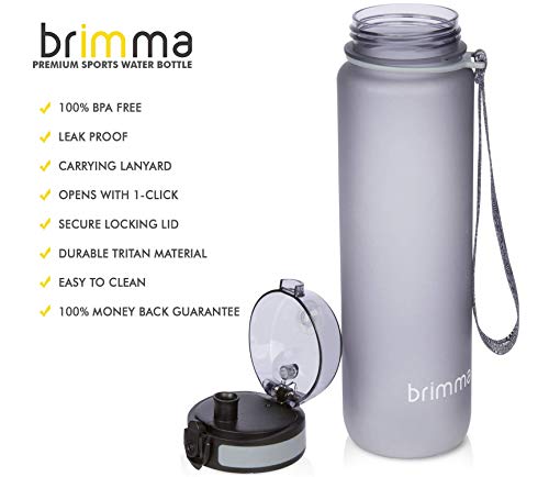 Brimma Premium Sports Water Bottle with Leak Proof Flip Top Lid - Eco Friendly & BPA Free Tritan Plastic - Must Have for The Gym, Yoga, Running, Outdoors, Cycling, and Camping