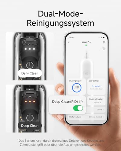 Laifen Wave Pro Electric Toothbrush with 60° WaveMotion & 66,000 Vpm, 70 Day Battery, Pressure Sensor & App Customizing, Seamless Design Ideal for Travel, Includes 2 Pro Heads (Transparent Black)