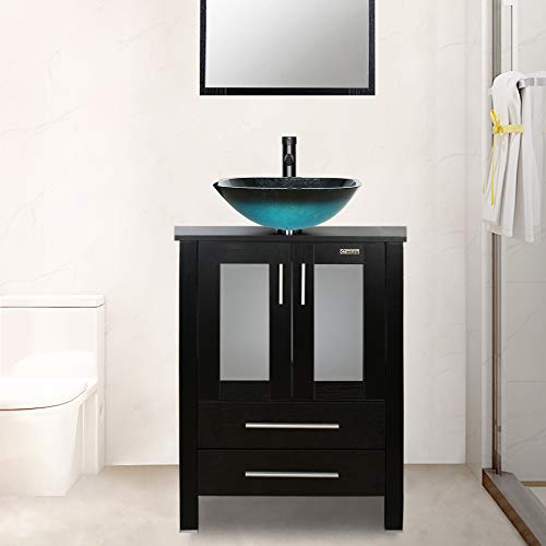 LUCKWIND 24 inch Bathroom Vanity Square Turquoise Vessel Sink Combo