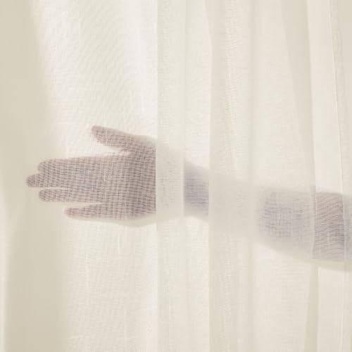 Deconovo Beige Translucent Curtains for Living Room and Bedroom, Modern Curtains 140 x 225 cm, 2 Pieces with Ruched Tape, Linen Effect Curtains, Soft Light and Elegant Finish