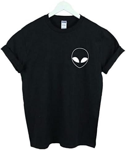 Myriasea Womens Tshirts Alien Loose Fit Crewneck Casual Hipster T-Shirt Tops -Black - L