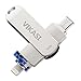 VIKASI USB Flash Drive for iPhone, USB 3.0 Memory Stick 32GB with iPhone Lightning Adapter, USB Type C Thumb Drive for iPhone X/iPad/iPod/Mac/Android/PC/iOS 3 in 1 (Silver)
